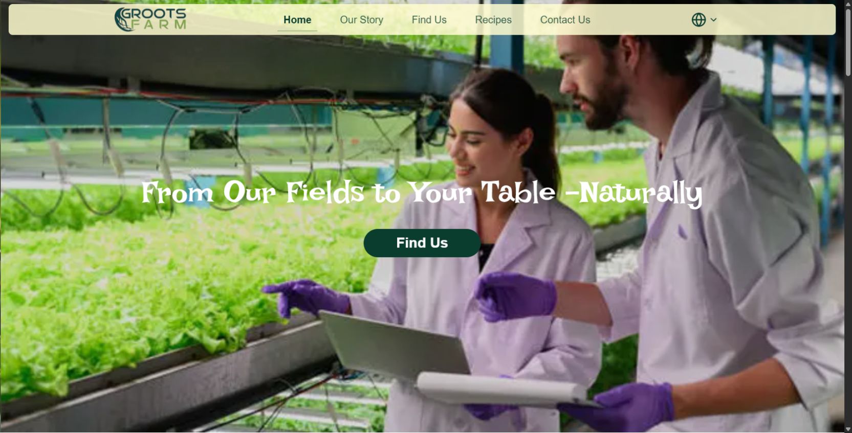Screenshot of the Groots Farm website